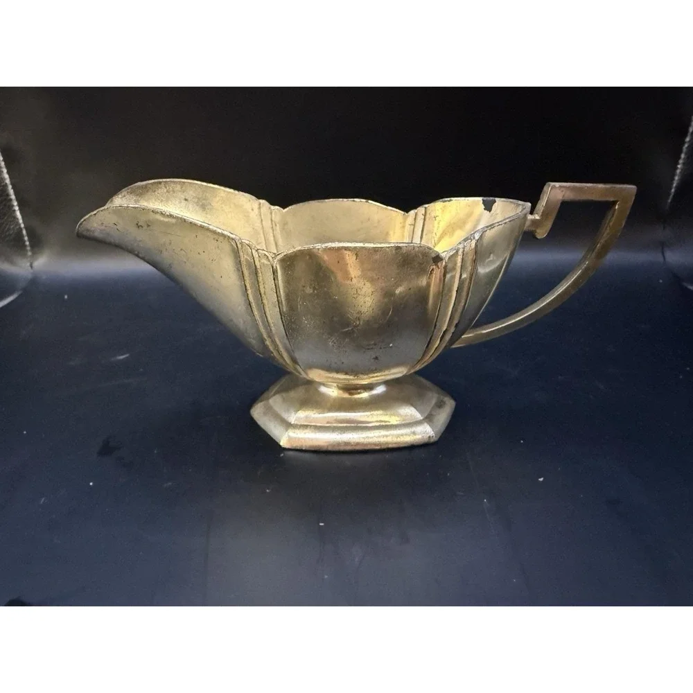 Vintage Mixed Metal Lot‎ – Silverplate, Pewter, Brass – Creamers, Bowl, Cup